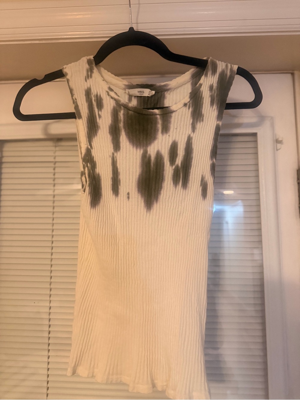 Mango Ribbed Tie-Dye Sleeveless Tank in Cream and Olive